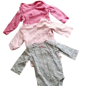3 Carters‎ Girls Pink and NB Grey Long Sleeve Onesies- Floral, Solid, Hearts